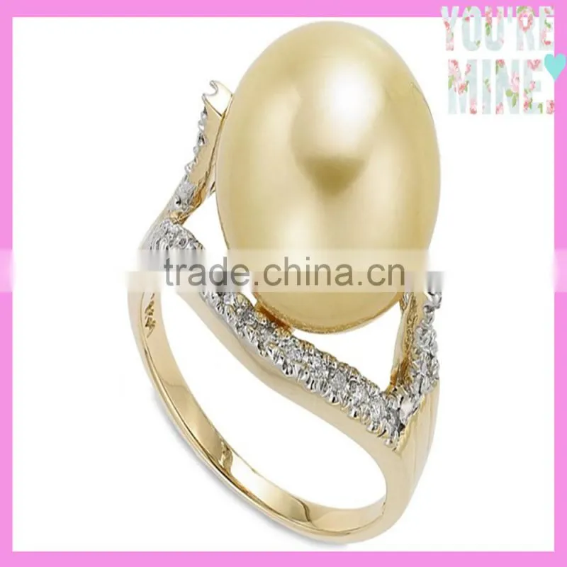 2015 newest engagement jewelry design 14k gold gardenia pearl ring
