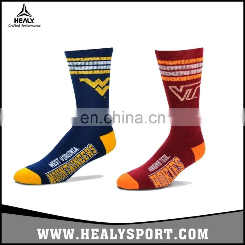 Hot sale custom NCAA rugby team protect leg Texas sport Knitting Stripe Socks