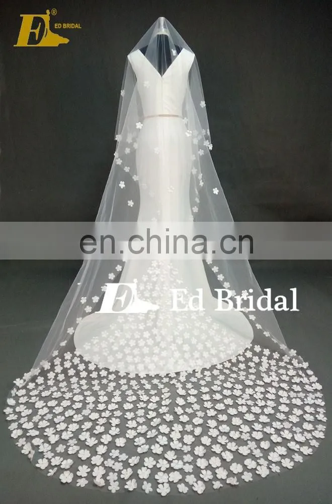 Custom Made Long Ivory Wedding Veil With Petals On For Wholesale