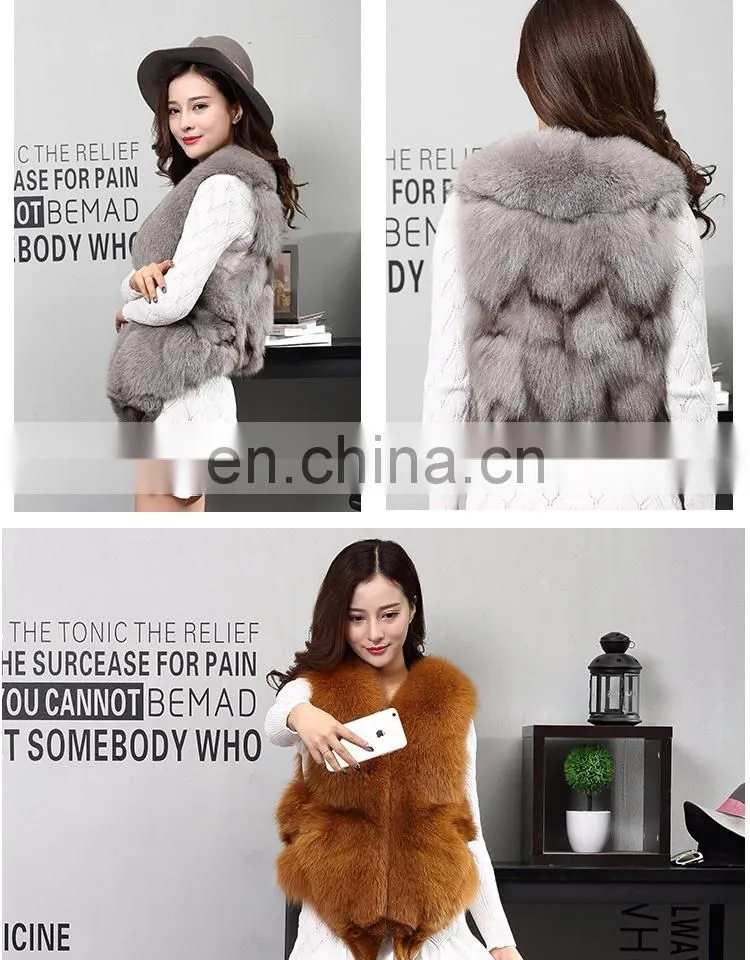 2017 New Fashion Sleeveless Outerwear Real Fox Fur Vest for Women