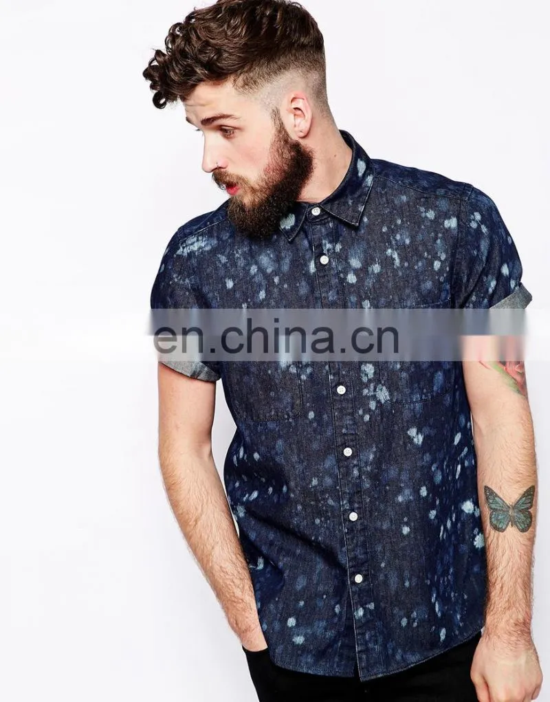 fashion Shirt In Short Sleeve With Bleach Print/cotton fabric mens dress shirts/shirt men short sleeve fashion model-sc325