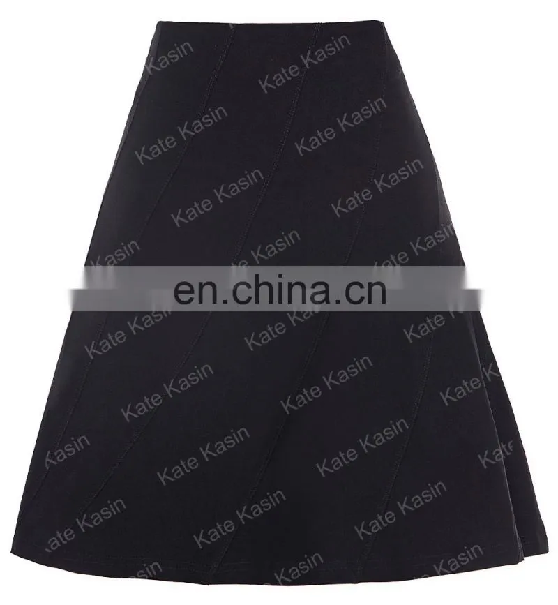 Kate Kasin Multi Panel Scallop Seam High Stretchy A-Line Skirt KK000291-1