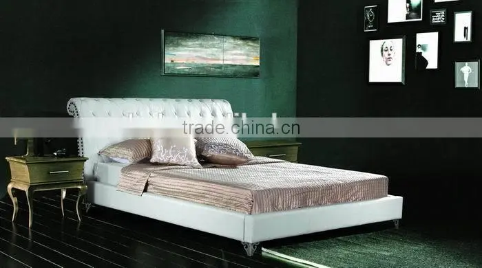 modern leather bed with crystal buttons