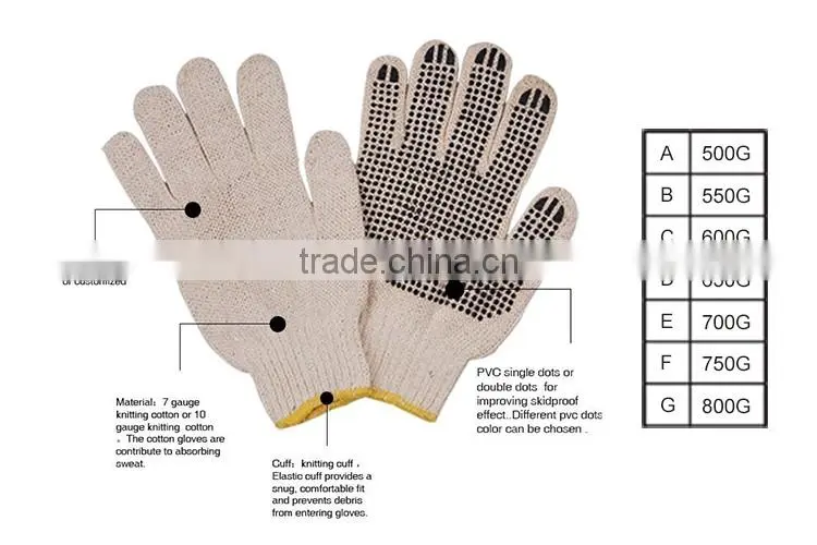 Hot Selling Cotton Work Gloves With Rubber Grip Dots LG070