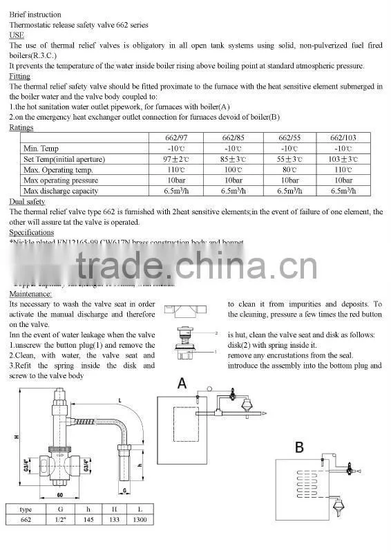 97C non-pulverized fuel fired boilers thermal relief valve