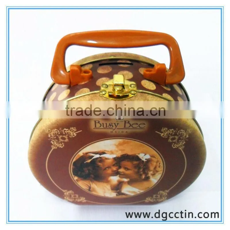 Hot sale tin coin bank with locked and handle