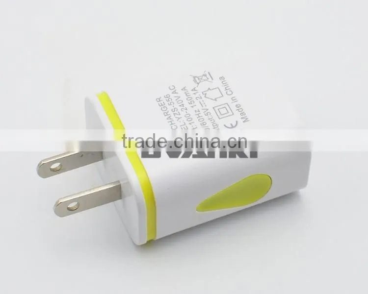 Factory Price Top Quality Portable 5V/2.1A LED light Dual USB Charger Travel USB Wall Charger for iphone/samsung free sample