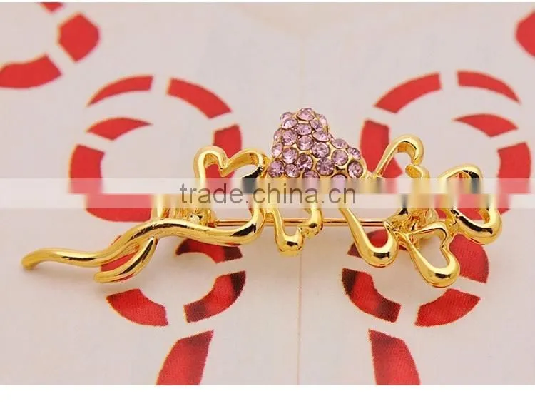 Elegant Crystal diamond peach pin brooch gold-plated fashion scarf buckle