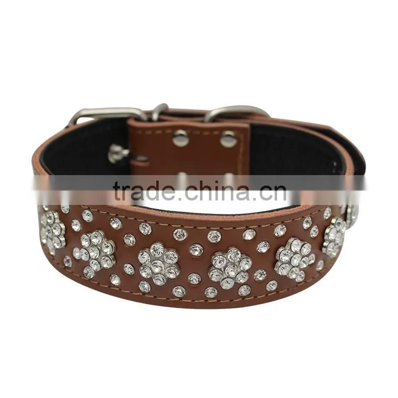 Professional manufacturer wholesale diamond litchi grain leather pet collar dog collars