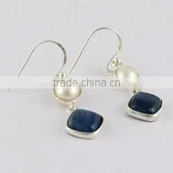 Real Natural Stone Pearl_Kyanite 925 Sterling Silver Earring, Fresh Silver Jewelry, Gemstone Silver Jewelry