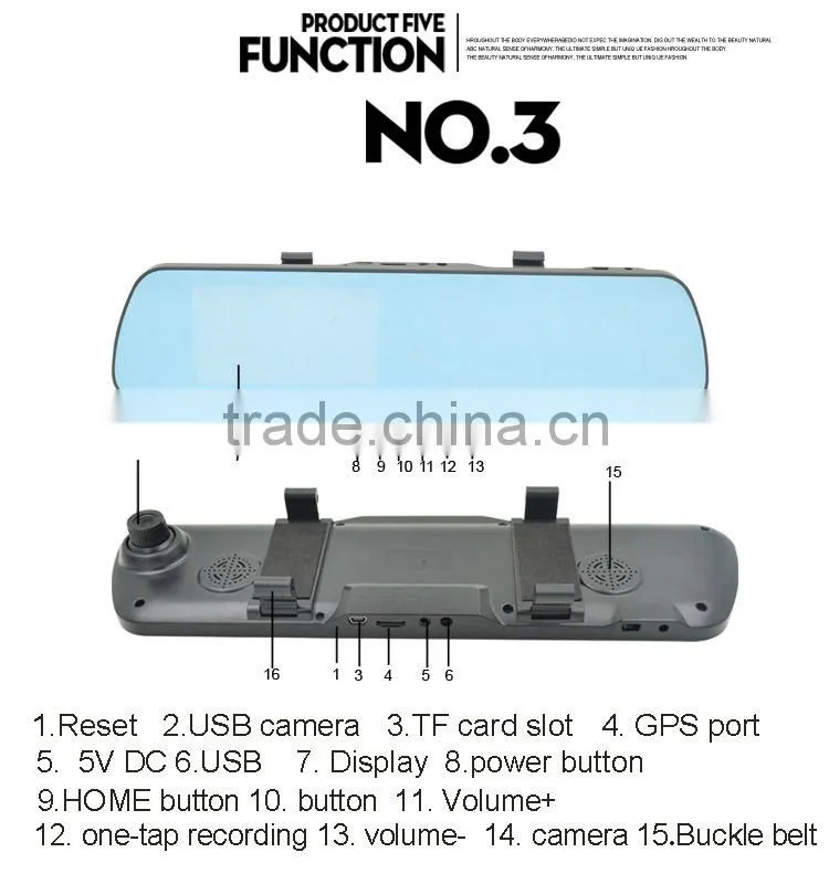 2015 5.0 inch mp5 led light bluetooth wireless backup camera car dvr rearview mirror camera