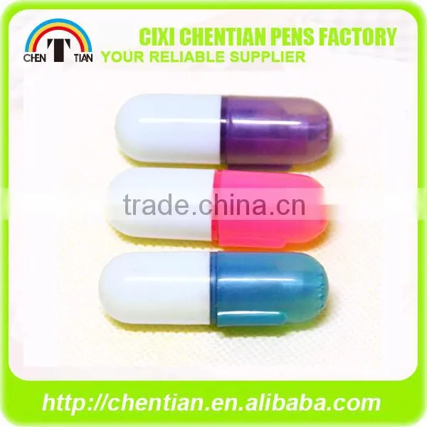 Cixi Chentian New Design Pill Shape Stylus Mini Highlighter Marker Pen Bulk , PP, In PVC Bag Or Bottle