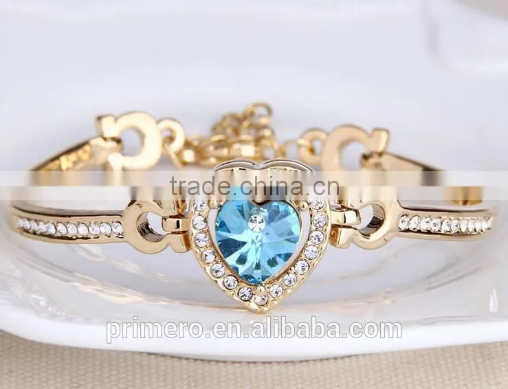 Top Grade Crystal Heart Bangles The Heart Of Ocean Blue Austria Crystal Bracelets For Women