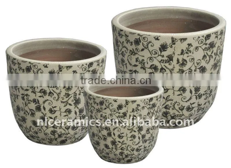 terracotta planter In coal color with flower decal