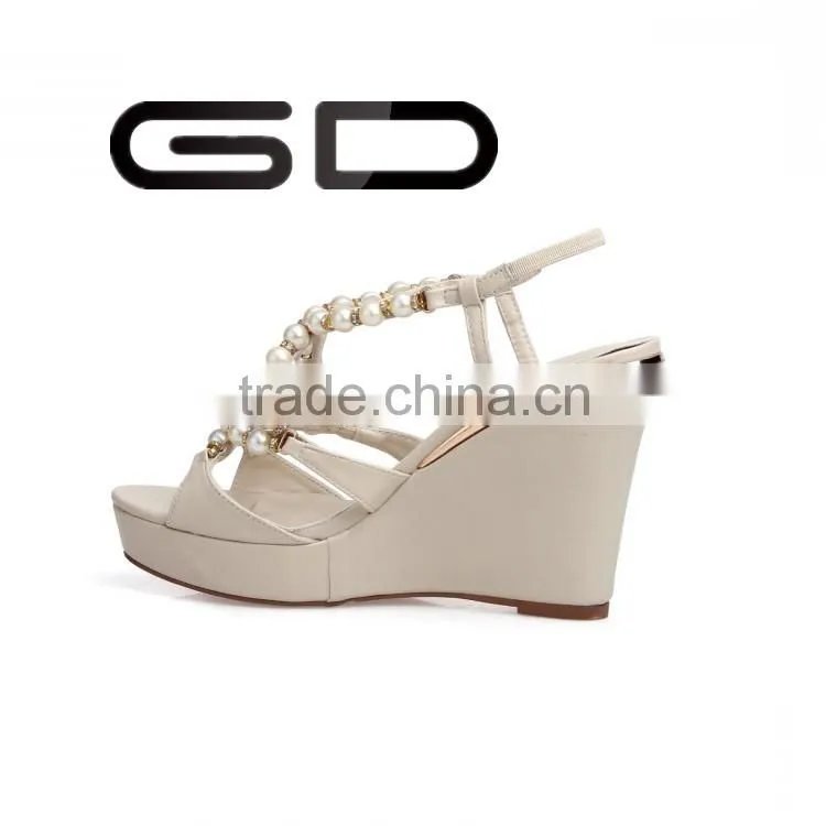GDSHOE korean girls nude wedge beach beaded sandals shoes