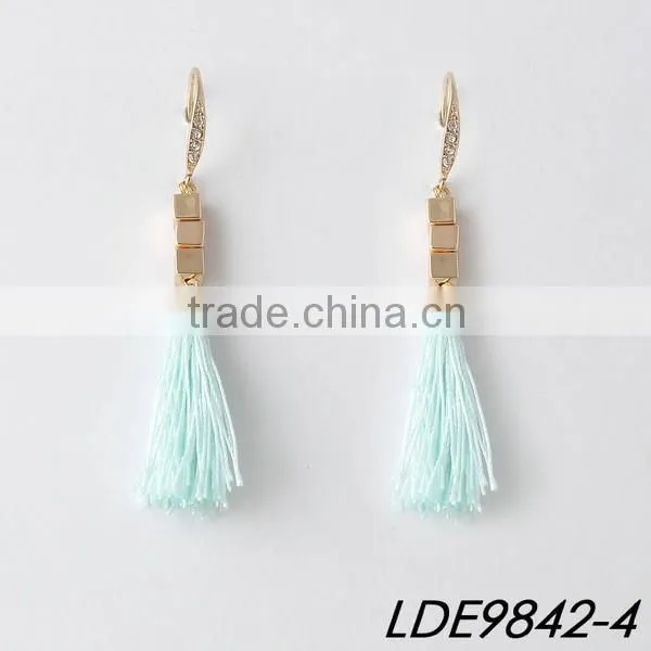 Gold hoop with colorful silk tassel adorable summer fashion earrings