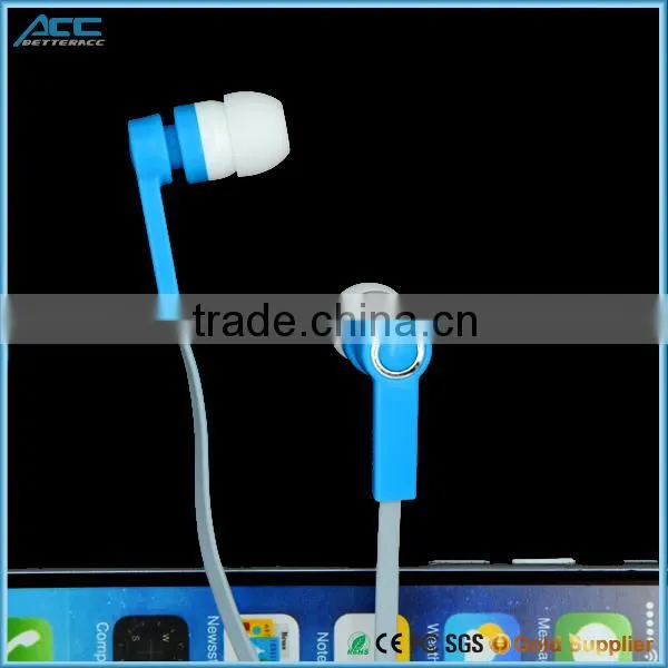 2015 Cheap Factory Directly Fashionable 3.5MM Flat Cable New Earphones/Earbuds with mic for Mobile Phone