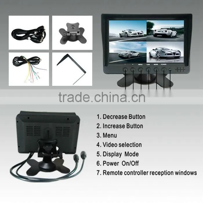 Quad Control box 7'' TFT LCD monitor Wide view angle Car Rear View System