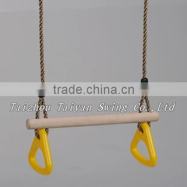 wooden trapeze bar swing with triangle rings for kids