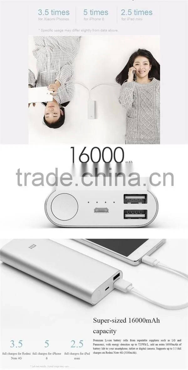 Original Premium Li-ion battery cells Super sized 16000mAh Mi power bank for iPad mini smartphones tablets