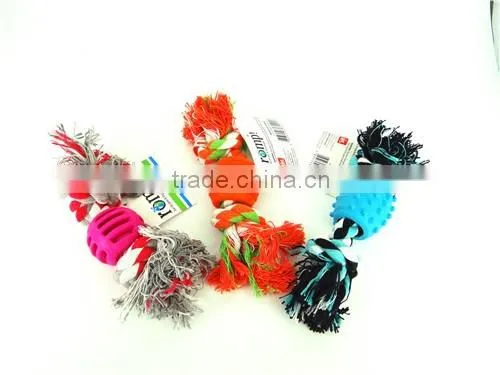 hot sale dog product dog cotton pet toy dog chewing toy colored cotton rope with TPR