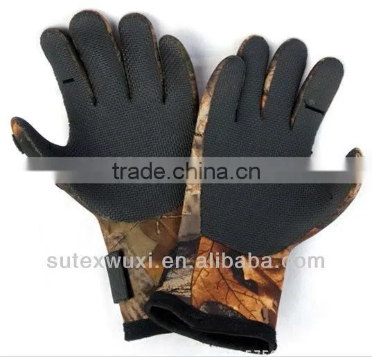 4mm 5-finger neoprene/fleece camouflage hunting gloves