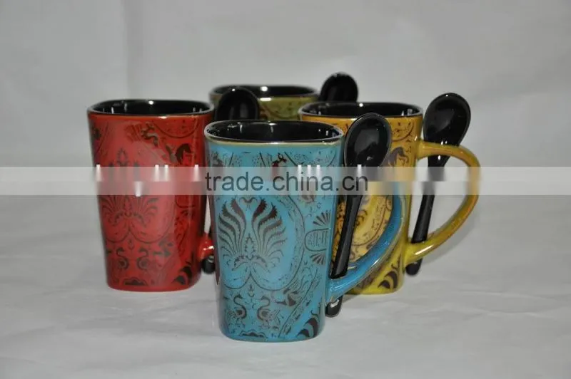 reactive glazed coffee mug with spoon