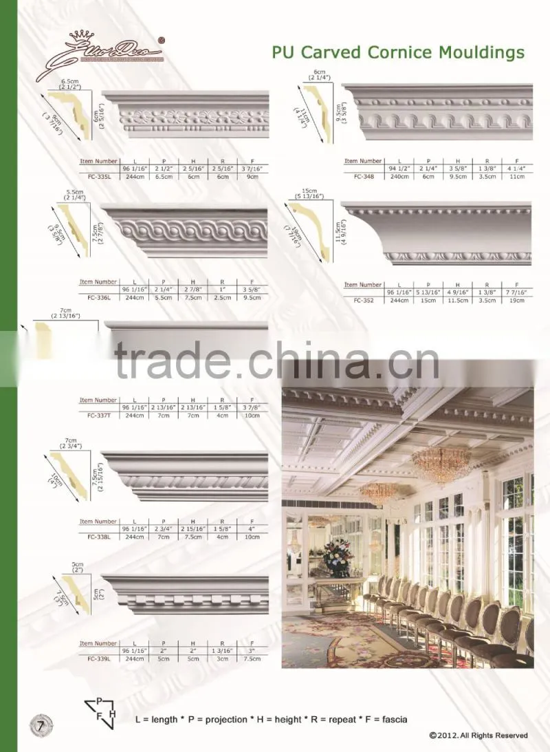 2015 High Quality Good price beautiful new modern luxury pu cornice Ceiling domes