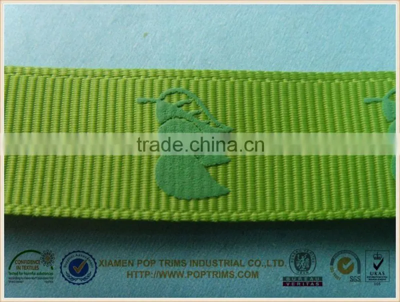 Green puff printed grosgrain ribbon