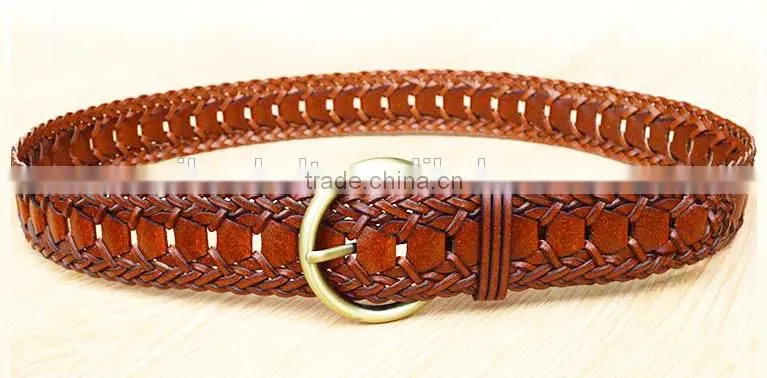 2015 Hot design lady belts Brown fashion braided leather belt