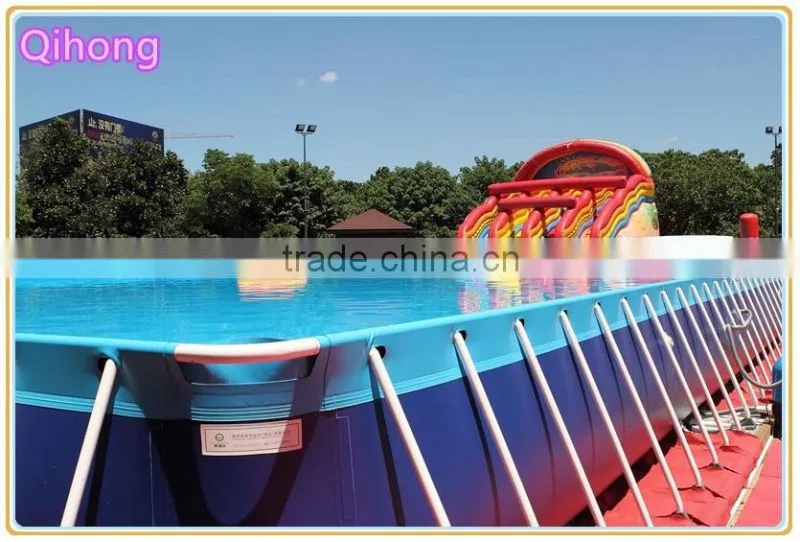 2016 new top selling non inflatable pool, metal frame swimming pool with water slide, custom inflatable pool