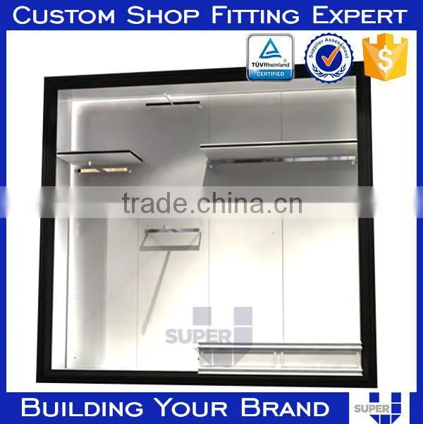 Tailor made display cabinet wood with hardware decorative iron brackets