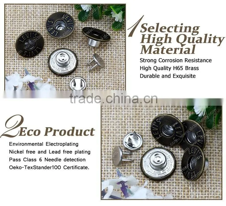 Metal Logo Customized Double Pin Button Brass Jeans Button,Double Sided Buttons for Jean Wear