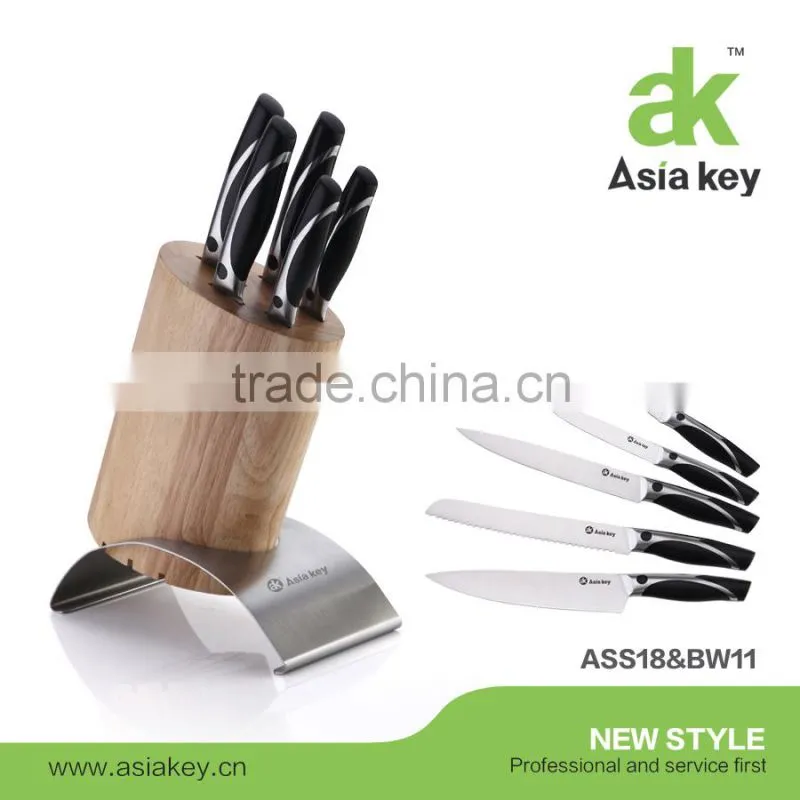 Kitchen Good Helper Stainless steel knife block set , 6 Piece with Wood Holder