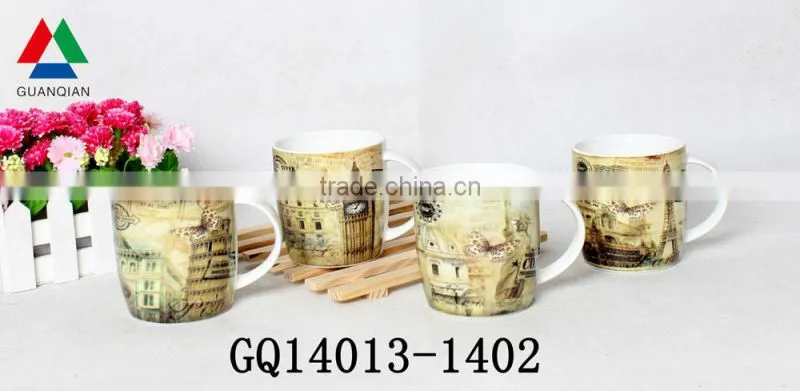 12oz high quality plain white bone china mugs with decals for cheap sale