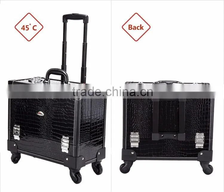 croco multilayer PVC Aluminum trolley makeup cases