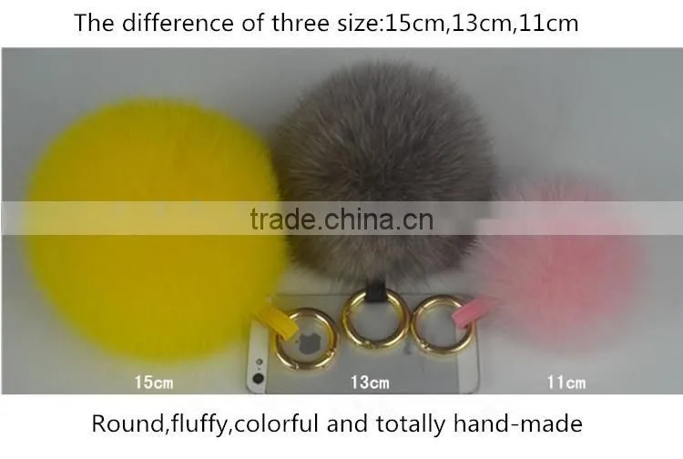 Fluffy Lovely Round 12cm Dyed Fox Fur Pompom with Keychain for Bags