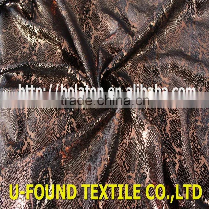 new fancy item 95% polyester 5% spandex warp knitted velvet with bronze foil python pattern print fabric