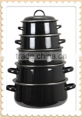 Upscale Black Mirror Ceramic Enamel Cookware Pot Set Non-Stick Two Handle Soup Sauce Pot