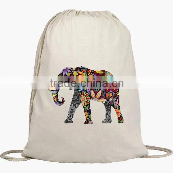 New fashion design china wholesale 100% cotton sport drawstring backpack