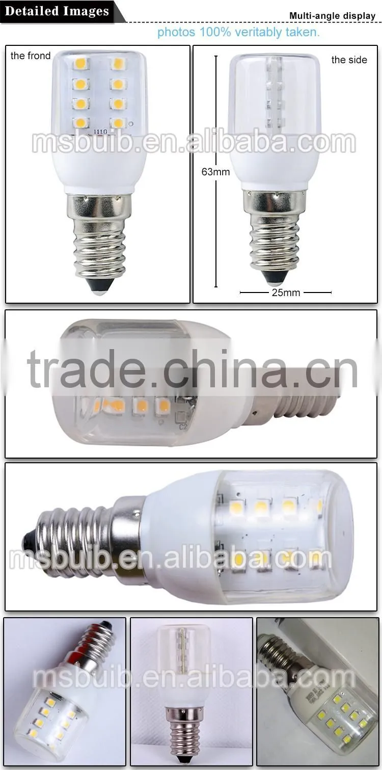 CE ROHS approved T25 E14 refrigerator led lamp 0.8w/1w/1.5w/2w 220-240v SMD2835 fridge LED bulb