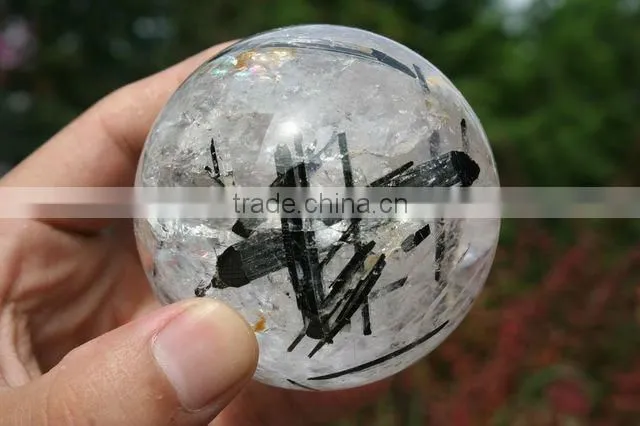 59mm(2.3") black Tourmaline Quartz Sphere, Crystal Ball Language Option French