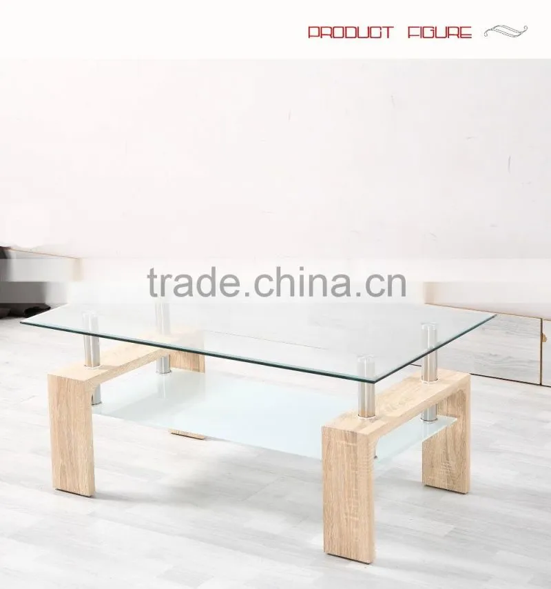 Glass top coffee table with MDF legs for home use