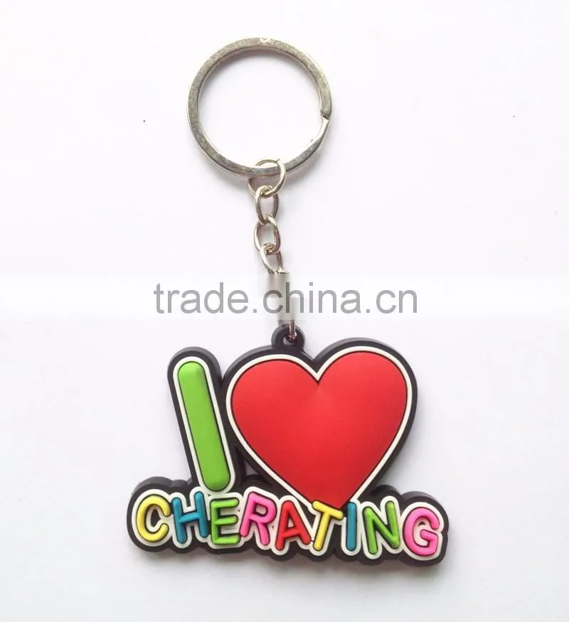 China Supplier Letter Printing PVC Soft Rubber Heart Shaped Metal Key chain