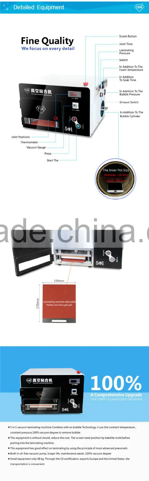 TBK 5 in 1 Vacuum OCA Lamination Machine Automatic with Mini Autoclave + 5 in 1 Frame Laminator,LCD repair machine
