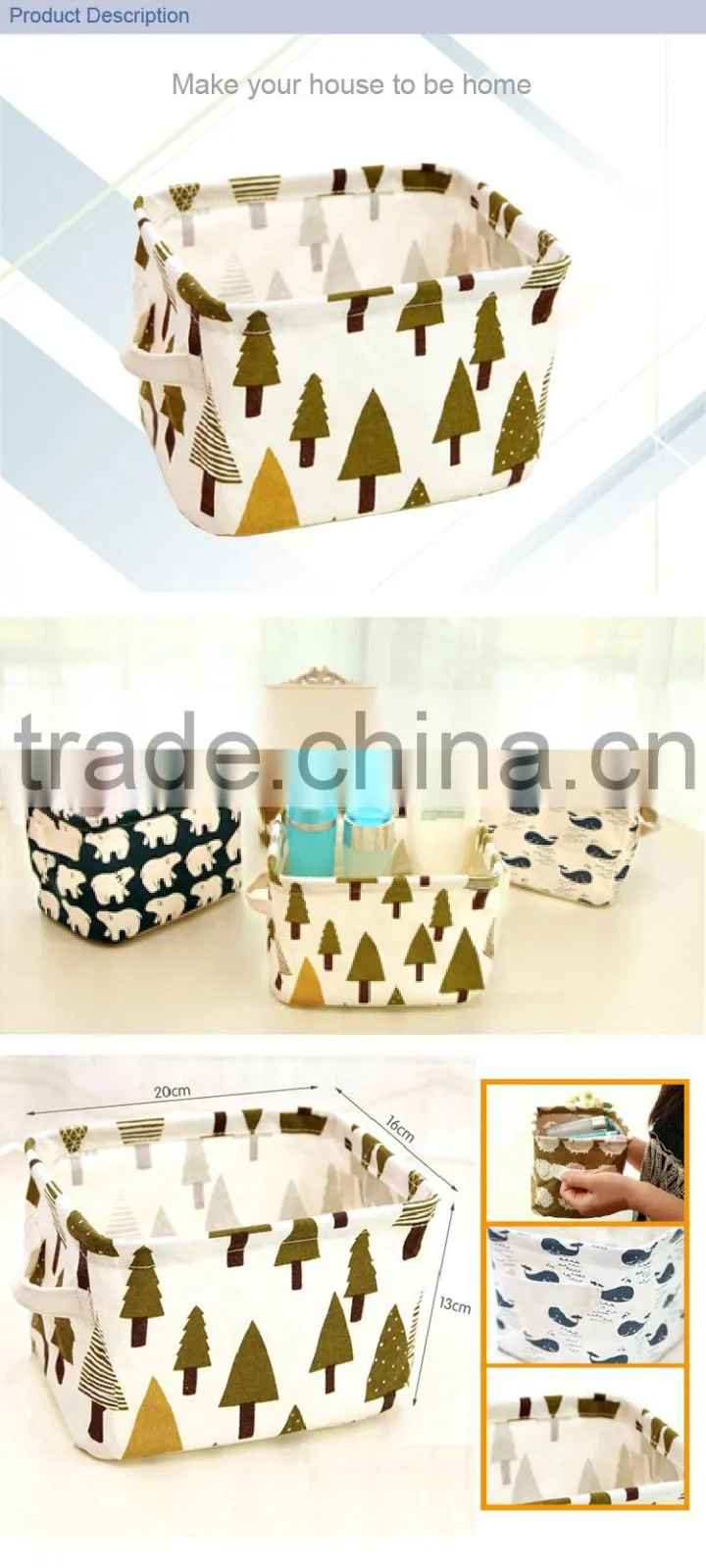 Small Canvas Desktop Cosmetic Organizer , Makeup Kit Storage Organier On Desk
