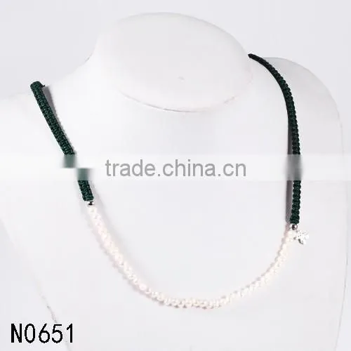 Best selling jewelry black braid rope with stainless steel bear pearl necklace