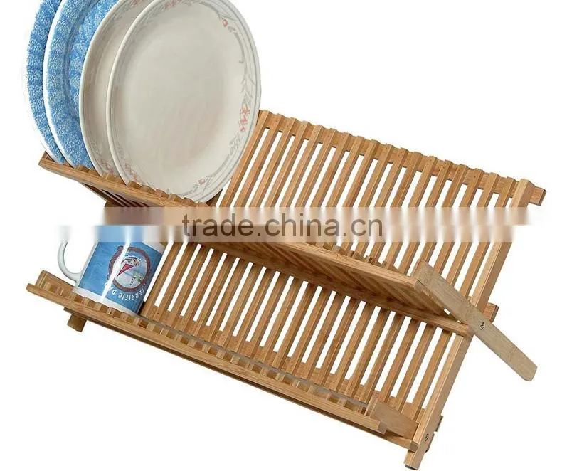 BH002/ Unique Counter Kitchen Decor Bamboo Folding Dish Drying Stainless Steel Utensil Rack