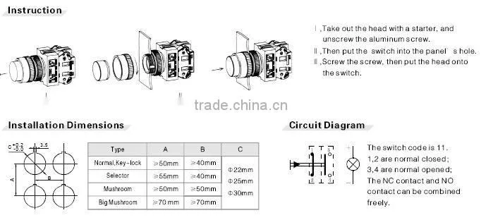 ONPOW Push button start(Y090 series 22MM,VDE,CE,ROHS,PSE)