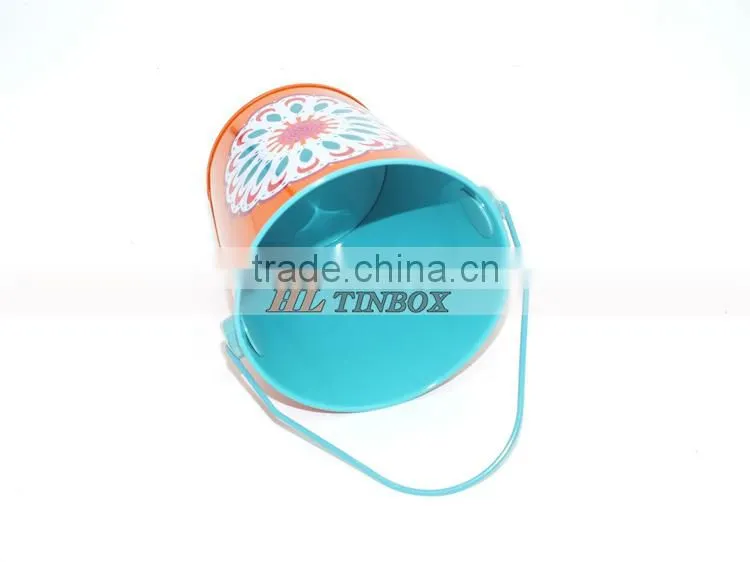 Colorful Handle Round Shape Metal Bucket Tin Can